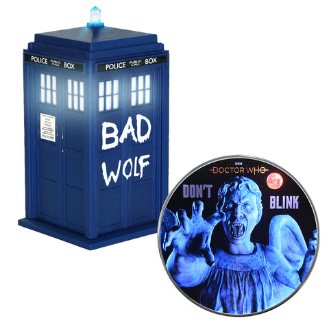 BUNDLE - Doctor Who Bad Wolf Tardis Wireless Bluetooth Speaker and Doctor Who Weeping Angel Qi Wireless Charger with Built in Powerbank