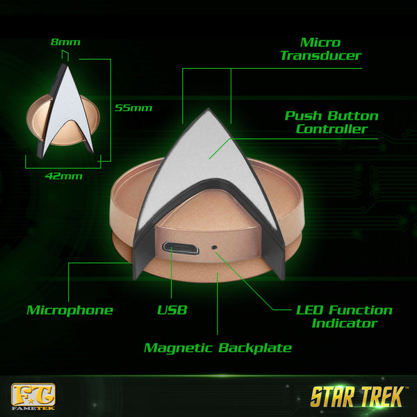FAMETEK Star Trek The Next Generation Chirping Communicator Badge, TNG  ComBadge Non Bluetooth Version, Star Trek Memorabilia, Gifts and  Collectibles
