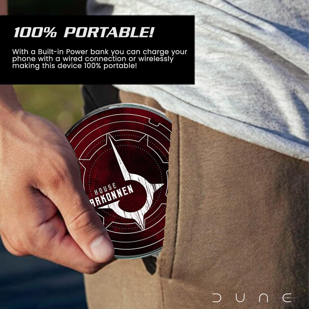 DUNE™ HARKONNEN QI WIRELESS CHARGER WITH ILLUMINATED HARKONNEN HOUSE CREST & BUILT-IN POWER BANK