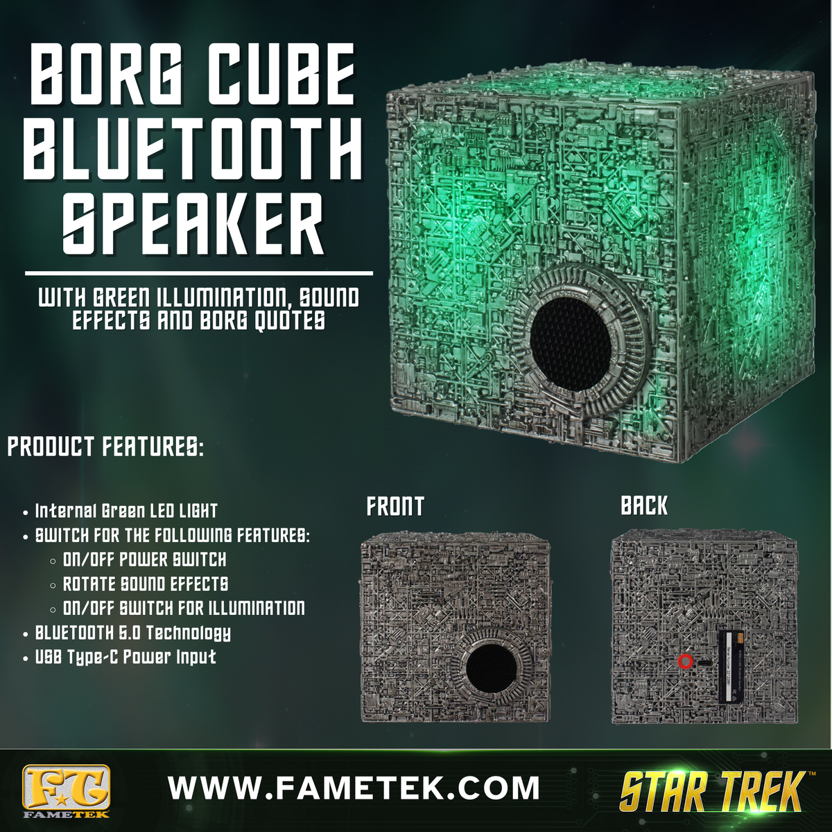BUNDLE: STAR TREK™: THE NEXT GENERATION CHIRPING COMMUNICATOR BADGE & BORG CUBE BLUETOOTH® SPEAKER