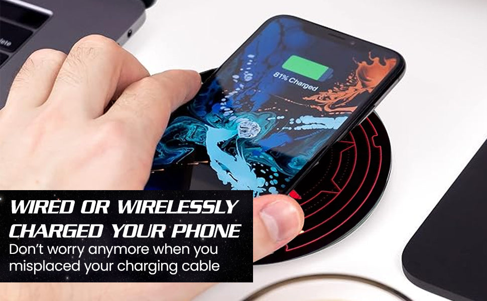 DUNE™ HARKONNEN QI WIRELESS CHARGER WITH ILLUMINATED HARKONNEN HOUSE CREST & BUILT-IN POWER BANK