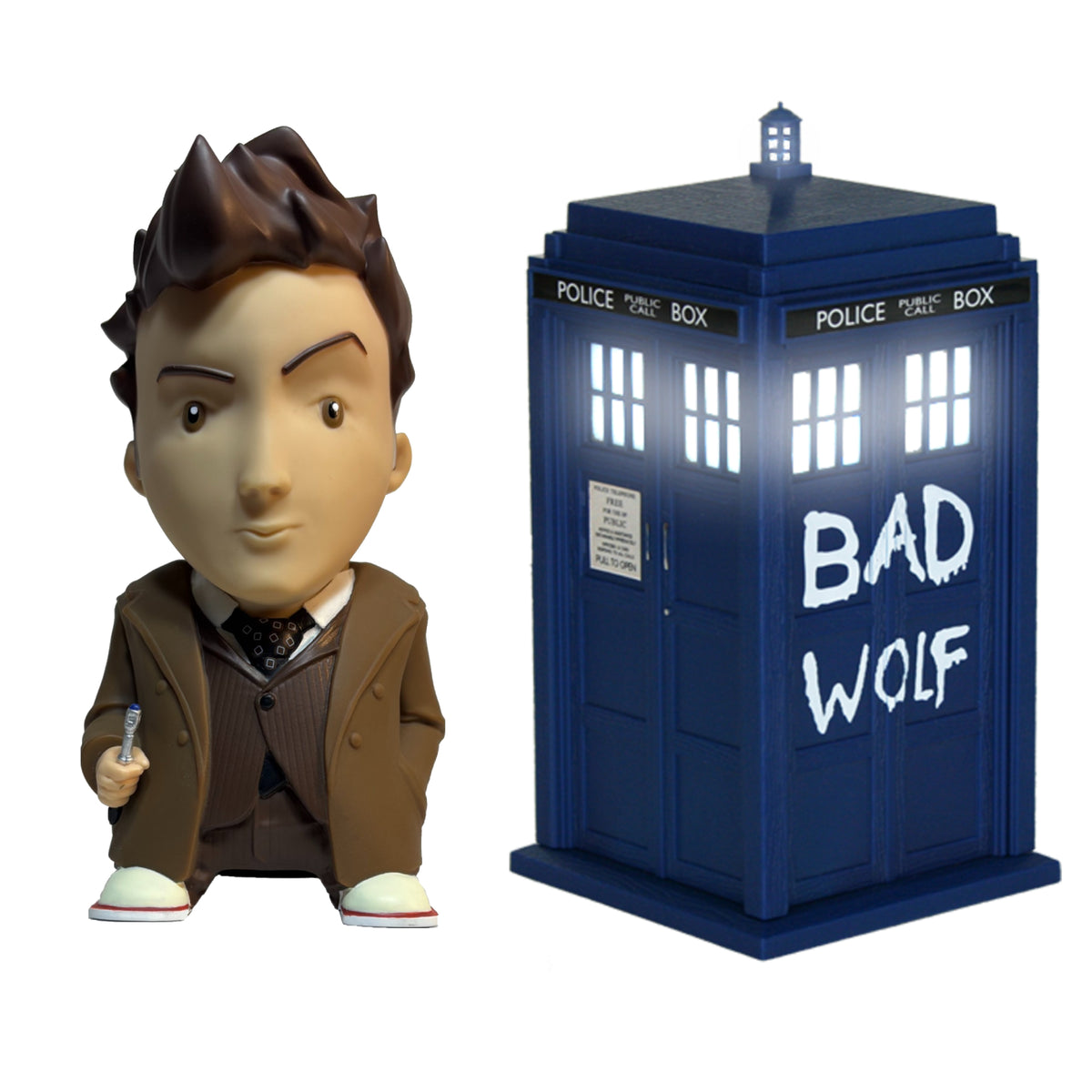 BUNDLE: DOCTOR WHO™ TENTH DOCTOR TALKING FIGURE & BAD WOLF TARDIS BLUETOOTH® SPEAKERS