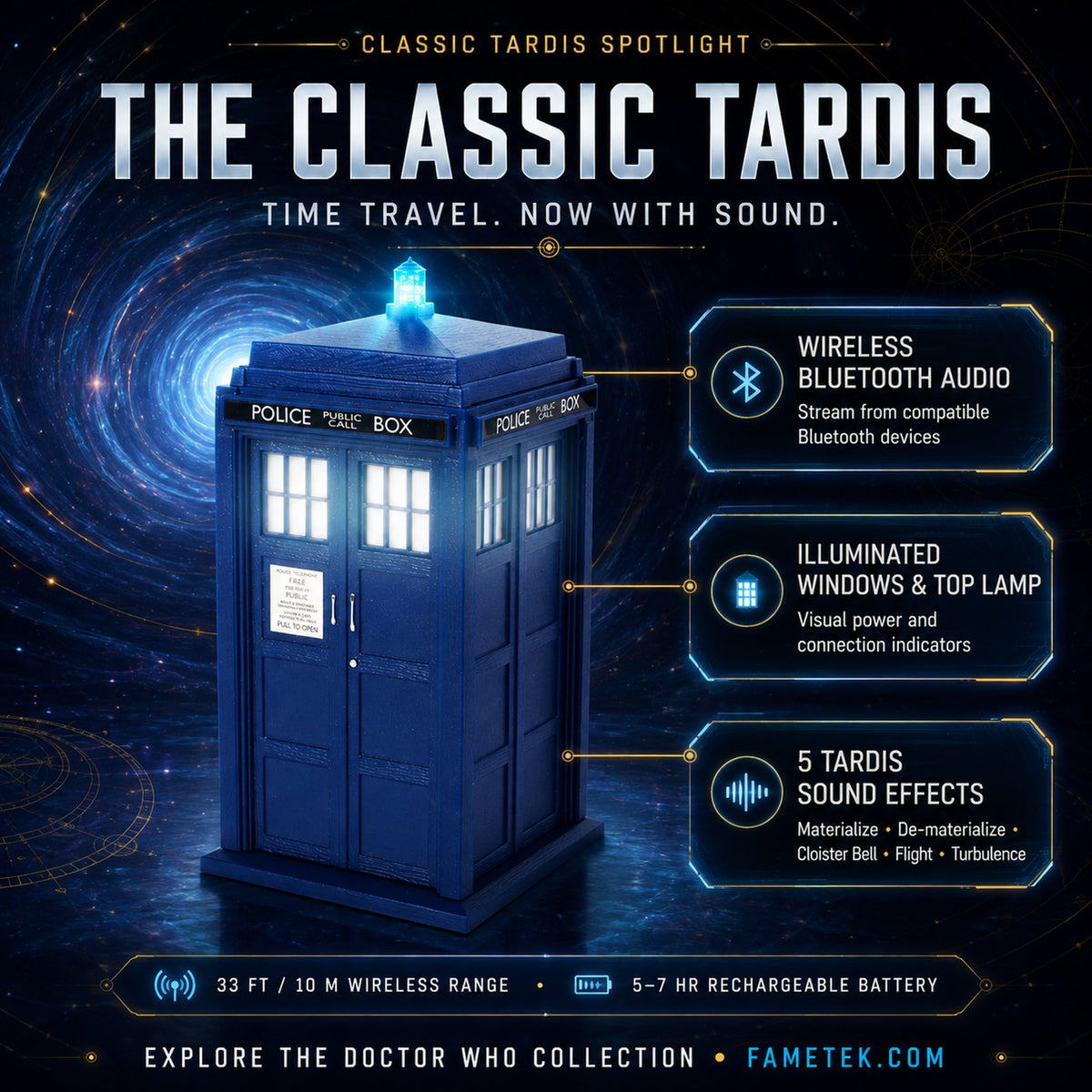 Doctor Who 6" TARDIS Portable Bluetooth® Speaker with LED’s and Sound Effects