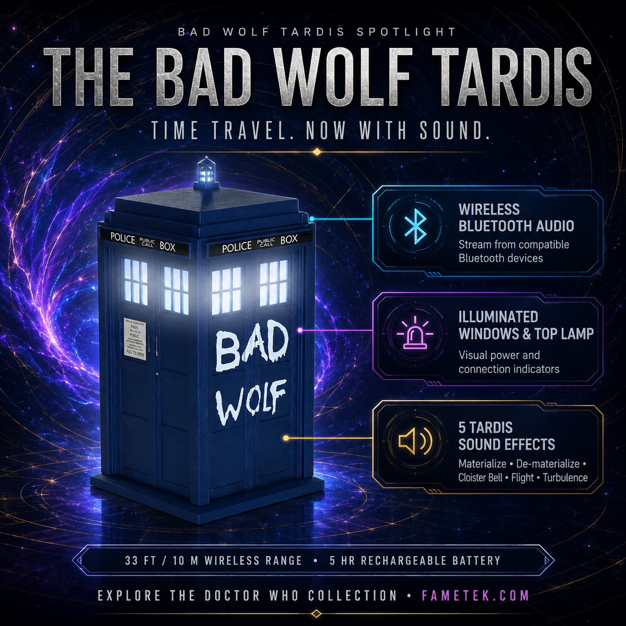 Doctor Who™ BAD WOLF TARDIS Bluetooth Speaker with Light & Sound Effects