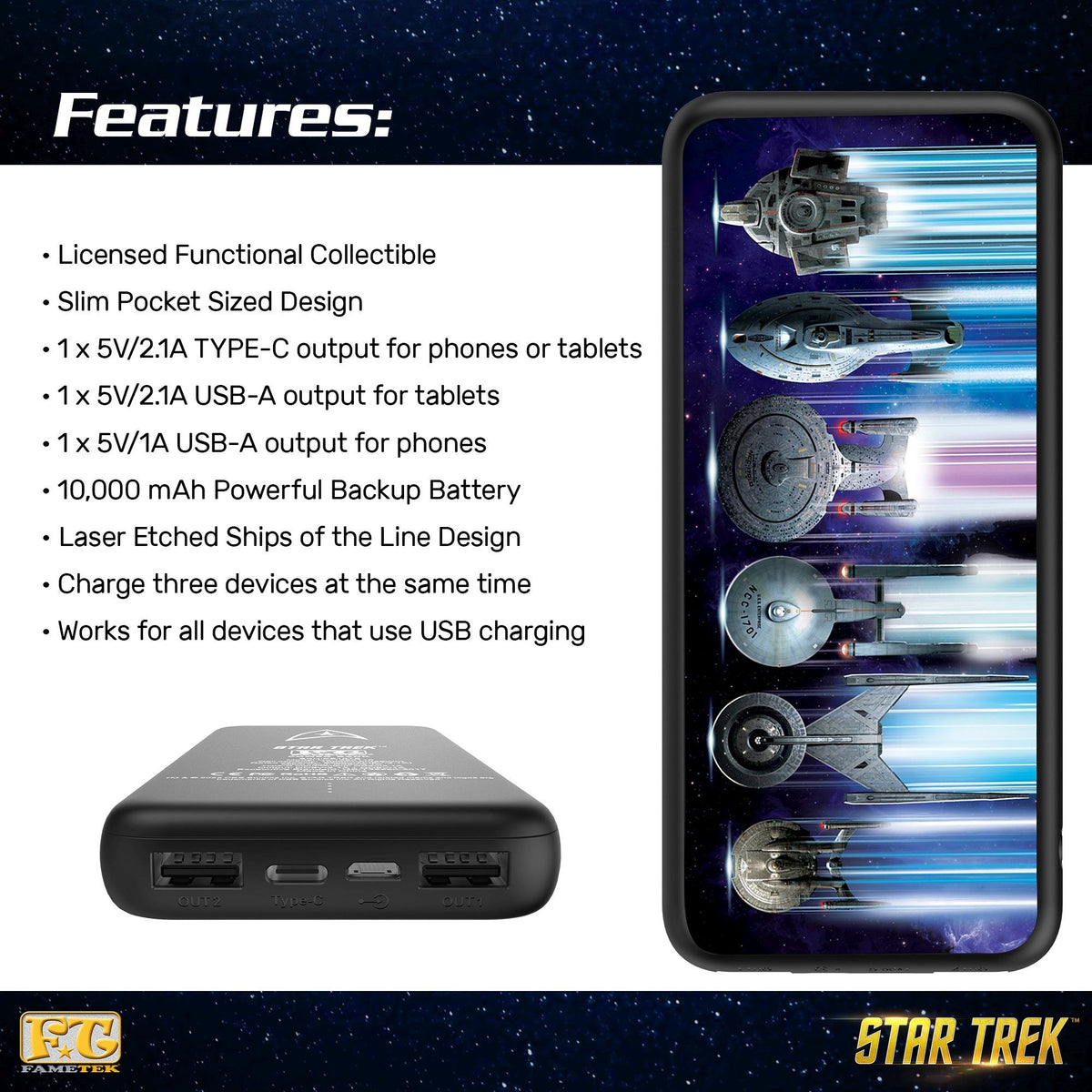 Star Trek™ Ships of the Line Slim 10,000mAh Triple Charging Power Bank