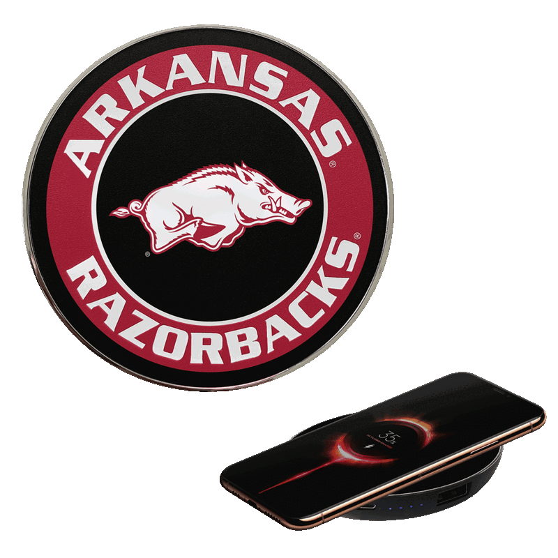 University of Arkansas Qi Wireless Charger With Illuminated Razorbacks Logo & Built-In Power bank
