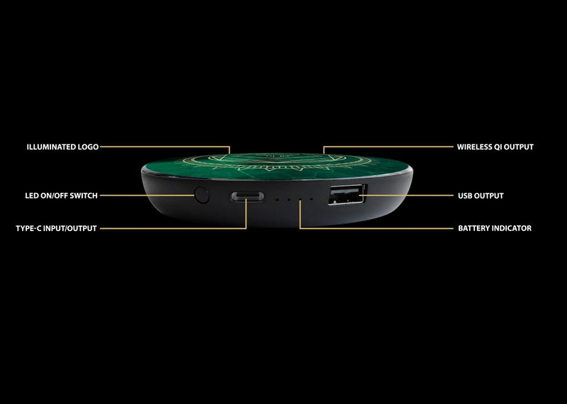 DUNE™ ATREIDES QI WIRELESS CHARGER WITH ILLUMINATED ATREIDES HOUSE CREST & BUILT-IN POWER BANK