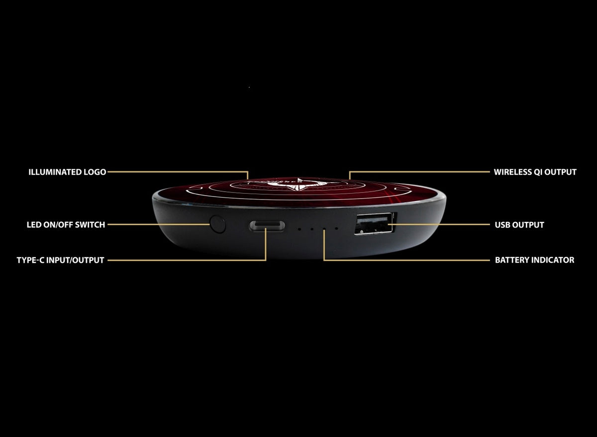 DUNE™ HARKONNEN QI WIRELESS CHARGER WITH ILLUMINATED HARKONNEN HOUSE CREST & BUILT-IN POWER BANK