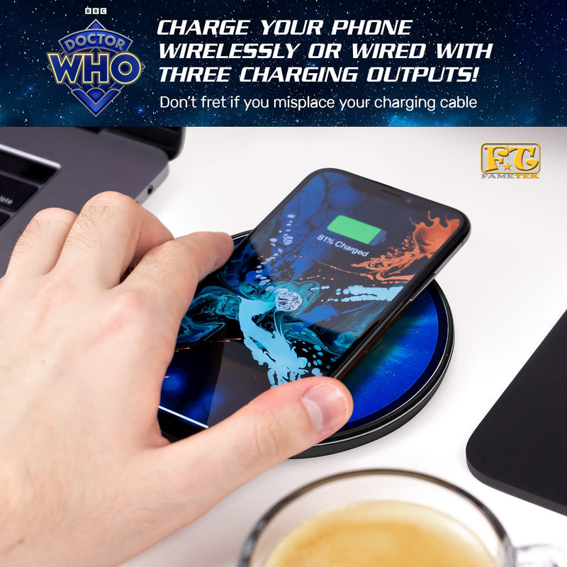 Doctor Who™ Logo 60th Anniversary Qi Wireless Charger with Illuminated TARDIS & Built-In Power Bank