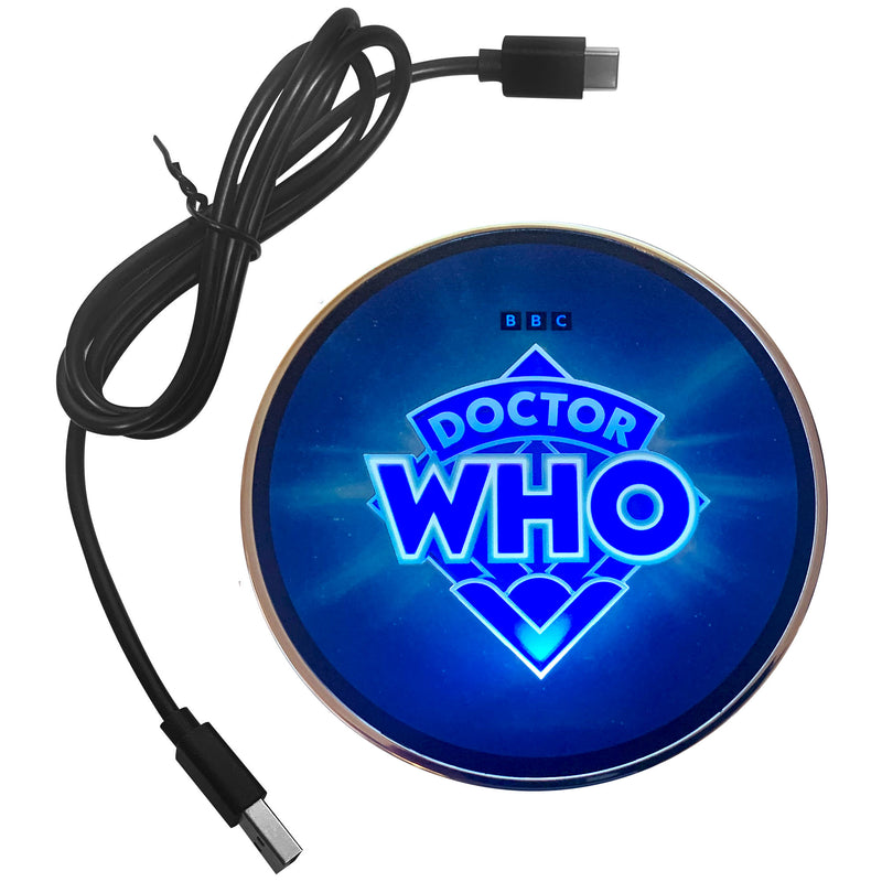 Doctor Who™ Logo 60th Anniversary Qi Wireless Charger with Illuminated TARDIS & Built-In Power Bank