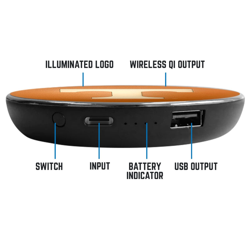 University of Tennessee Qi Wireless Charger With Illuminated Volunteers Logo & Built-In Power bank