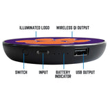 Clemson University Qi Wireless Charger With Illuminated Tigers Logo & Built-In Power bank