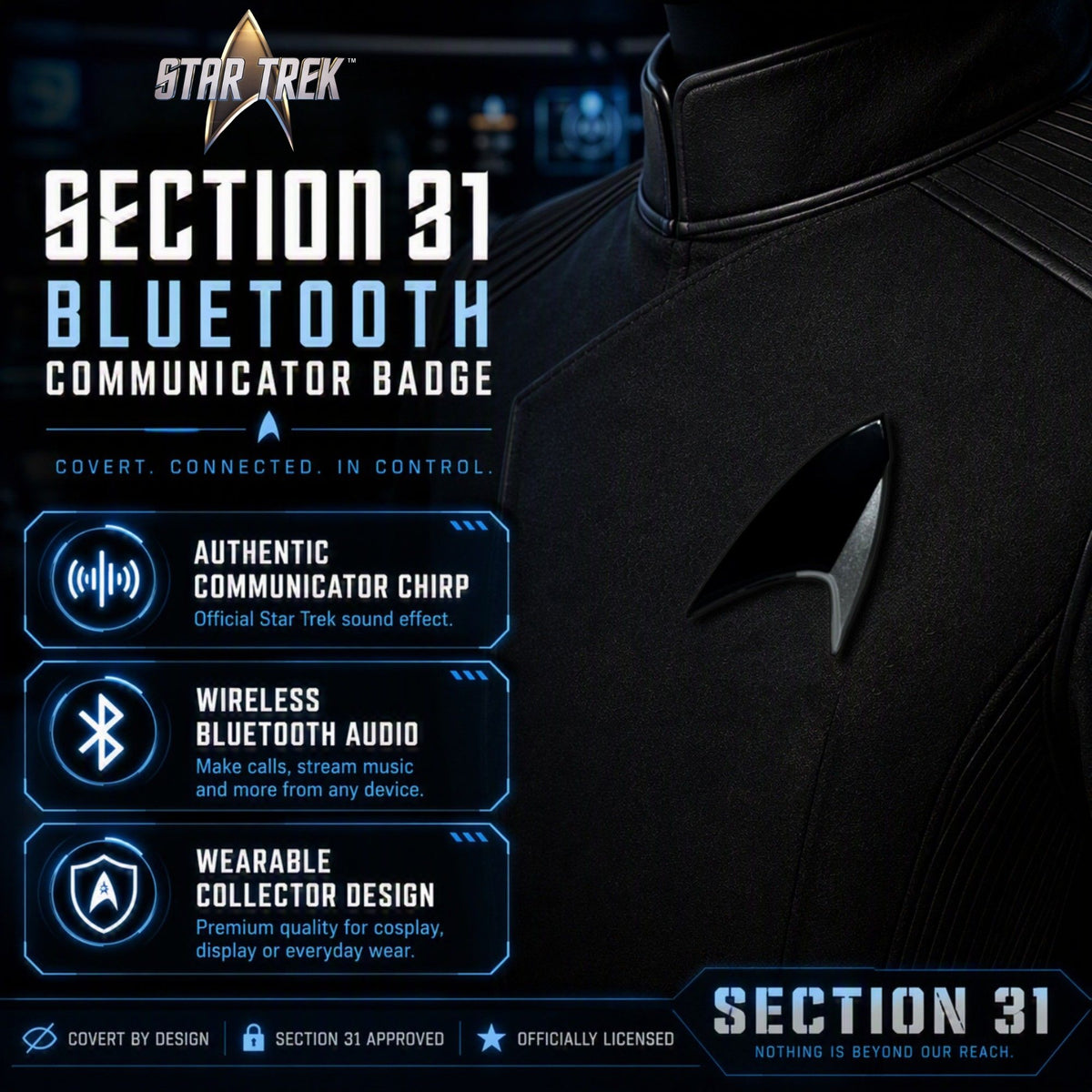 Star Trek™ Section 31 Bluetooth ComBadge with Authentic Chirp Sound Effect