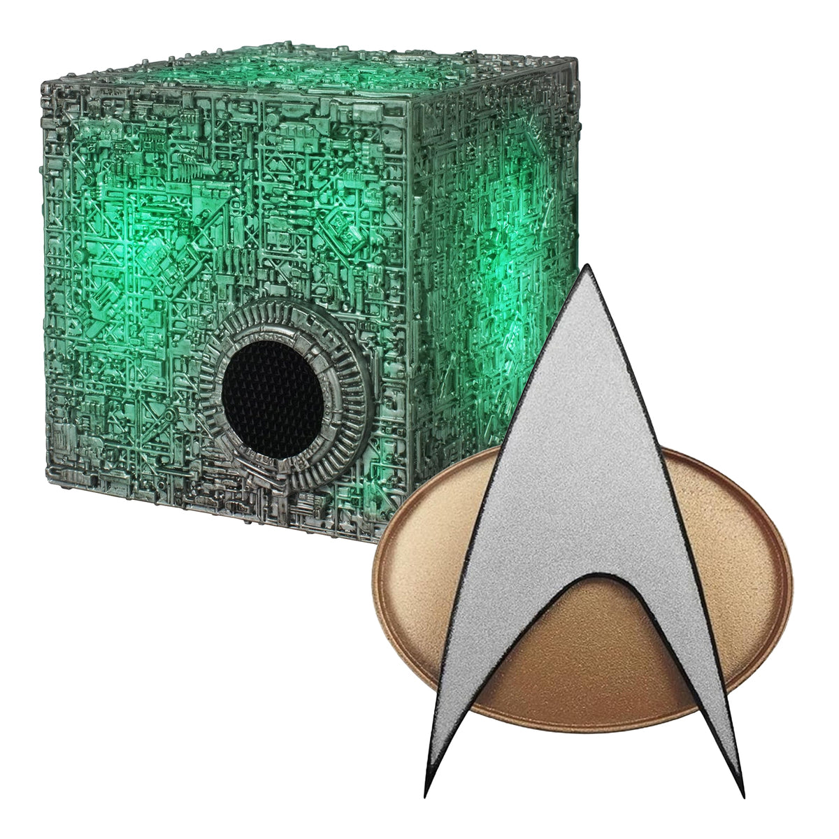 BUNDLE: STAR TREK™: THE NEXT GENERATION CHIRPING COMMUNICATOR BADGE & BORG CUBE BLUETOOTH® SPEAKER