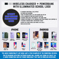University of Arkansas Qi Wireless Charger With Illuminated Razorbacks Logo & Built-In Power bank