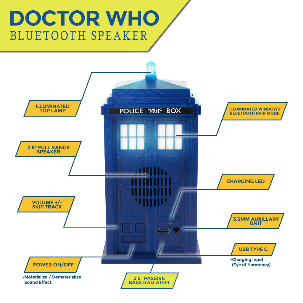 Doctor Who 6" TARDIS Portable Bluetooth® Speaker with LED’s and Sound Effects