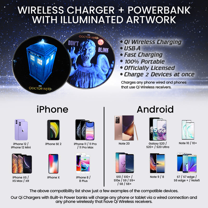 Doctor Who TARDIS Qi Wireless Charger With Illuminated TARDIS & Built-In Power bank