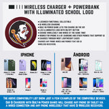 Florida State University Qi Wireless Charger With Illuminated FSU Logo & Built-In Power bank