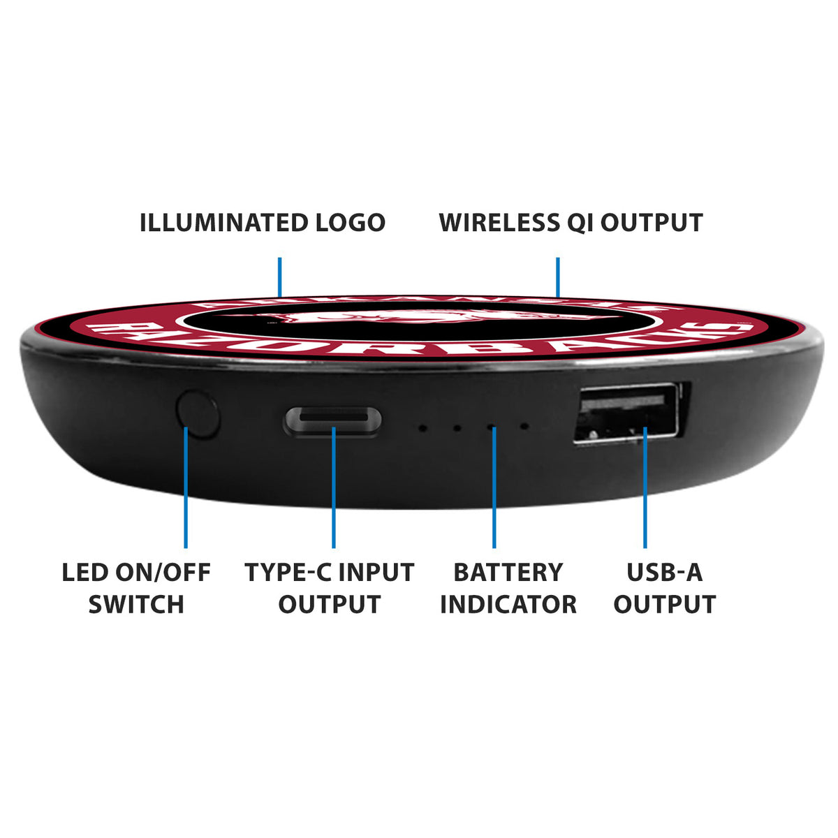 University of Arkansas Qi Wireless Charger With Illuminated Razorbacks Logo & Built-In Power bank