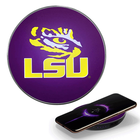 LSU Qi Wireless Charger With Illuminated Tigers Logo & Built-In Power bank