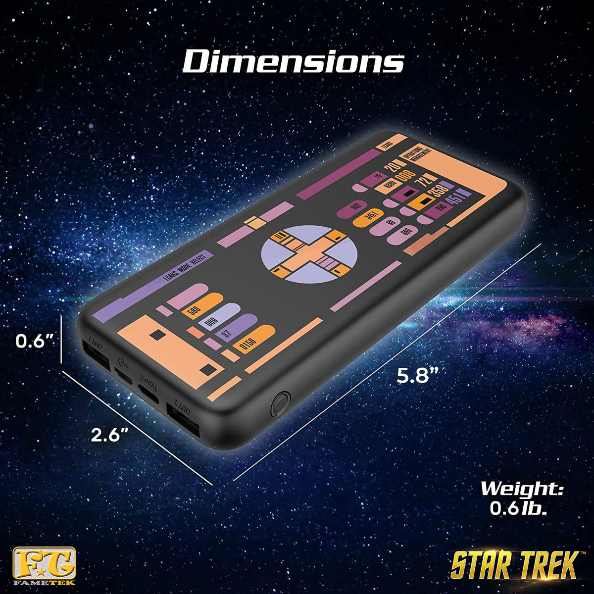 Star Trek TNG Slim 10,000mAh Triple Charging Power Bank With LCARS Design