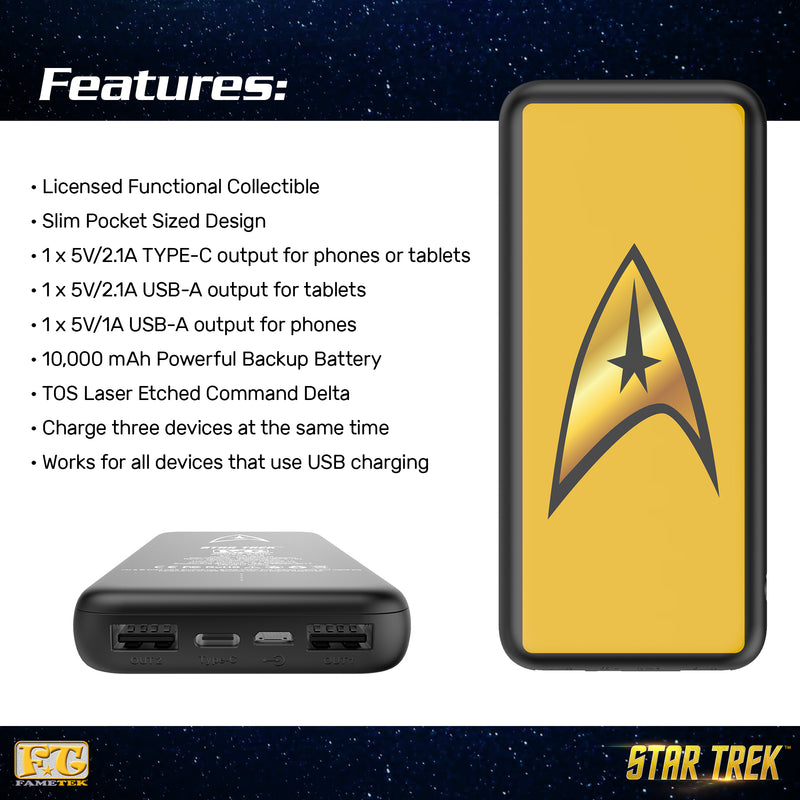 Star Trek Slim Triple Charging Power Bank With TOS Command Emblem - 10,000MAH