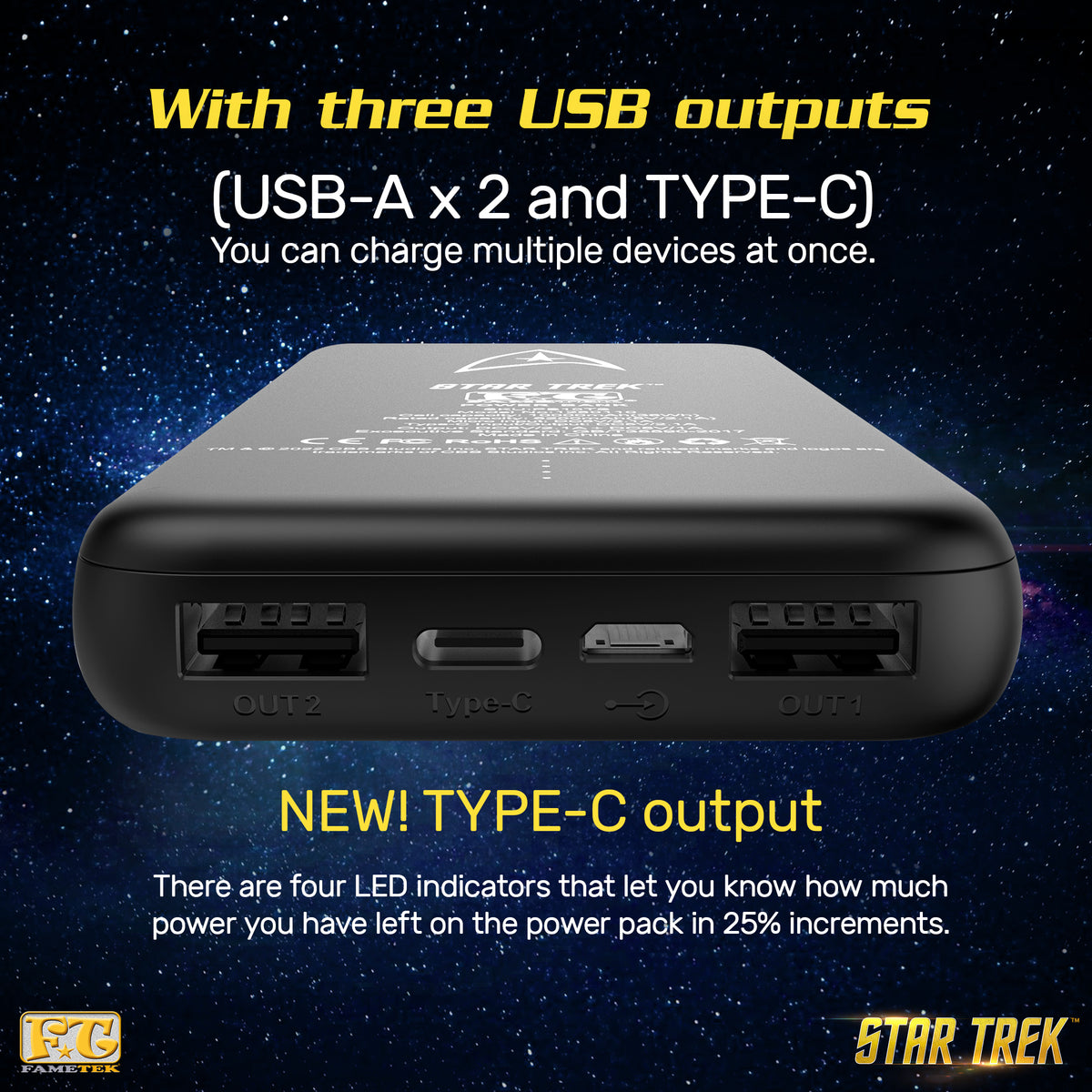 Star Trek Slim Triple Charging Power Bank With TOS Command Emblem - 10,000MAH