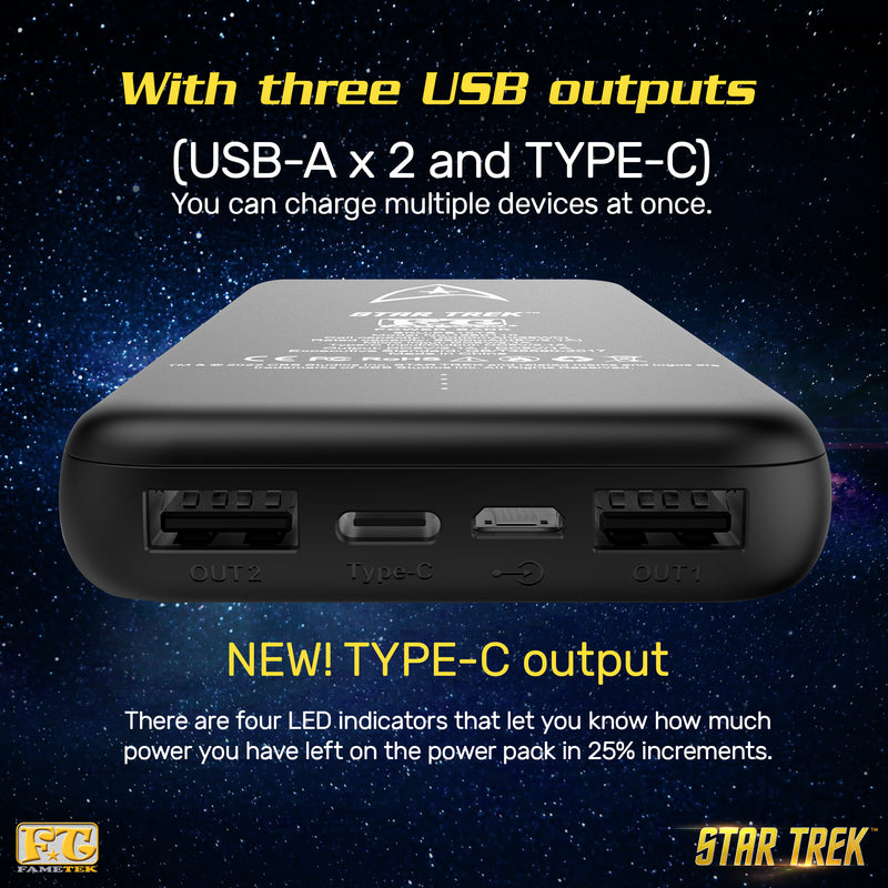 Star Trek Slim Triple Charging Power Bank With TOS Command Emblem - 10,000MAH